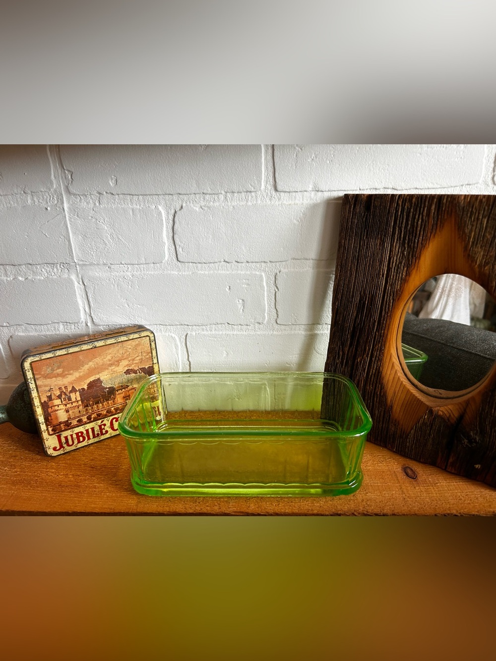 Superbe vintage Anchor Hocking Plat pour réfrigérateur, en verre d’uranium